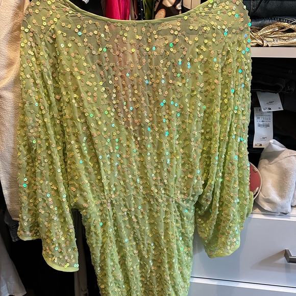 ASOS yellow green sequin dress size 6 - Picture 3 of 4